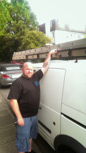 me in uniform by the van